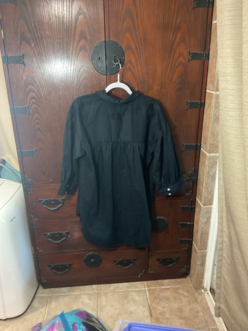 Anthropologie Maeve Poplin Black Button-down Blouse Shirt Long/Short Style - Picture 4 of 4